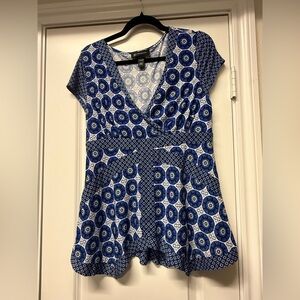 INC International Concepts Blue Printed Peplum Top – Size Large